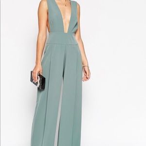 ASOS Jumpsuit with Deep Plunge with Obi Belt - Green / US 6